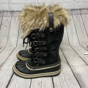 Sorel Joan of Arctic Black Suede Waterproof Faux Fur Winter Boots Women’s Size 7